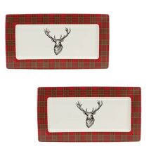 Winter Plaid Deer Platter (set Of 2) Slickblue