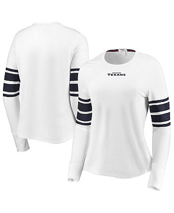Женская бело-темно-синяя футболка Houston Texans большого размера с застежкой на манжетах и длинным рукавом из трех смешанного материала WEAR by Erin Andrews