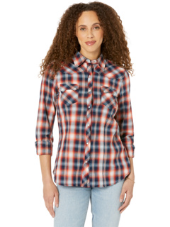 Blue Ombre Dobby Plaid Western Blouse w/ Snaps Roper