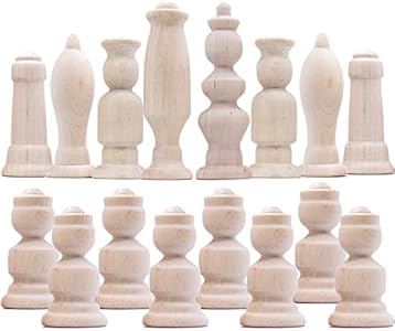 Unpainted Wood Chess Pieces Set of 32 pcs - Paint Your Own Chess Set - Chess Sets for DIY Craft - Unfinished Wood Doll for Arts and Crafts - Peg Dolls Aevvv