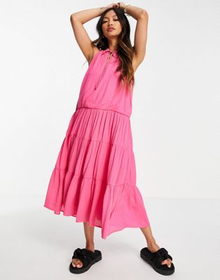 Розовое платье миди без рукавов с завязками и многоярусной юбкой Y.A.S Y.A.S