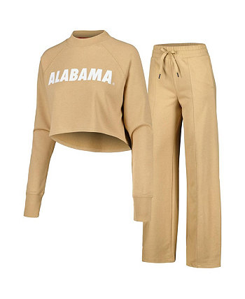 Женский комплект из укороченного свитшота и спортивных штанов светло-коричневого цвета Alabama Crimson Tide реглан Kadyluxe