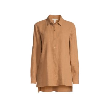 Cotton Gauze Long Button-Up Shirt Eileen Fisher
