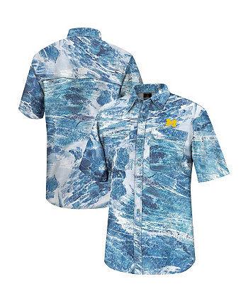 Мужская синяя рубашка для рыбалки на всех пуговицах Michigan Wolverines Realtree Aspect Charter Colosseum