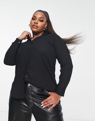 New Look Curve button through shirt in black New Look Plus