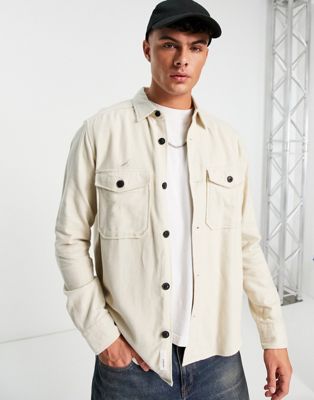 Only & Sons overshirt with double pockets in beige Only & Sons