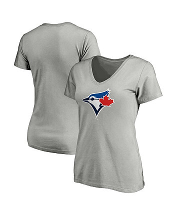 Женская серая футболка с v-образным вырезом и официальным логотипом Toronto Blue Jays Core Fanatics