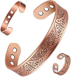 Vicmag Copper Bracelet for Men Magnetic Copper Bracelets 9X Ultra Strength Magnets Tree of Life Pattern Adjustable 99.9% Solid Pure Copper Present Vicmag