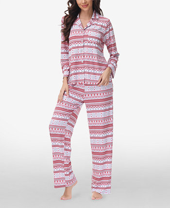 Женский пижамный комплект с длинными рукавами и воротником-стойкой с принтом, 2 предмета Beautyrest