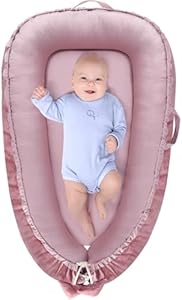 Baby Lounger - Baby Lounger for Newborn 0-24 Months, Breathable & Soft Cotton and Velvet Cover Co Sleeping Baby Nest, Baby Essentials & Shower Gifts, Portable Infant Lounger for Home and Travel BBWOO