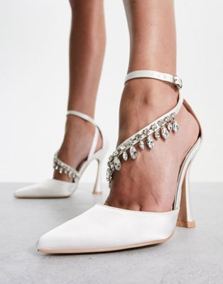 Be Mine Wide Fit Bridal Isadora heeled shoes with embellished detail in white  Be Mine Wide Fit