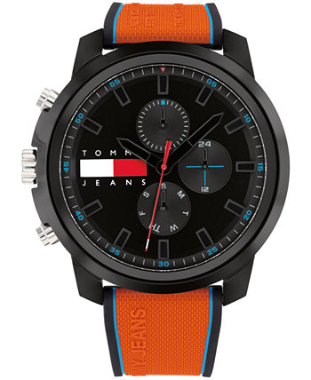 Мужские многофункциональные оранжевые силиконовые часы 50 мм Tommy Hilfiger