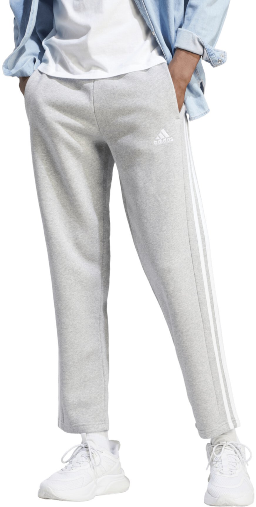 Флисовые брюки с 3 полосками Essentials с открытым краем Adidas