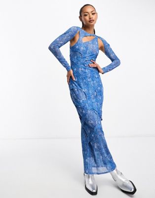 Многослойное платье мидакси с вырезами Annorlunda в винтажном синем цвете Annorlunda