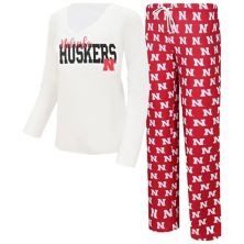 Women's Concepts Sport  White/Scarlet Nebraska Huskers Long Sleeve V-Neck T-Shirt & Gauge Pants Sleep Set Unbranded