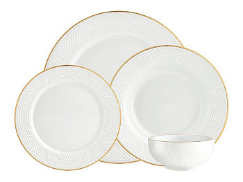 Набор простой столовой посуды Pique Gold из 16 предметов, сервиз на 4 персоны Godinger