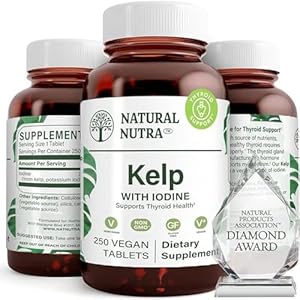 Natural Nutra Kelp Iodine Supplement, Helps Improve Brain Health, Strengthens Immune System, and Regulates Metabolism, Vegan Sea Kelp, Atlantic Sourced Seaweed Extract, 225 mcg, 100 Tablets Natural Nutra