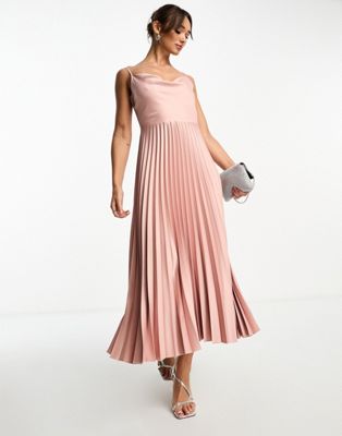 Плиссированное норковое платье миди с воротником-хомутом Closet London Closet London
