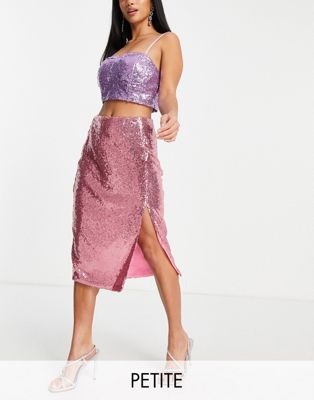 Collective the Label Petite sequin split midi skirt in pink - part of a set Collective The Label Petite
