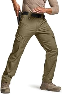 CQR Men's Flex Ripstop Tactical Pants, Water Resistant Stretch Cargo Pants, Lightweight EDC Hiking Work Pants Cqr