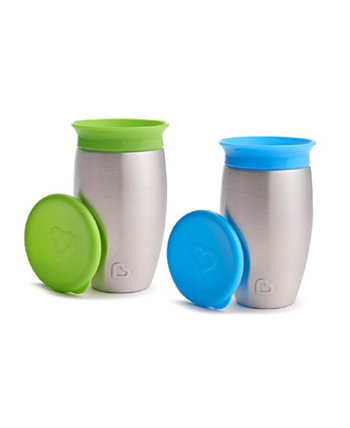 Miracle Stainless Steel 360 Sippy Cup, 10 oz, 2 Pack, Blue/Green Munchkin