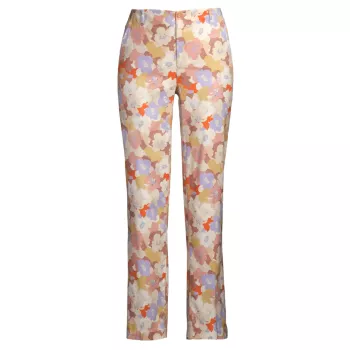 Прямые брюки из льняной смеси Marilyn с цветочным принтом NYDJ
