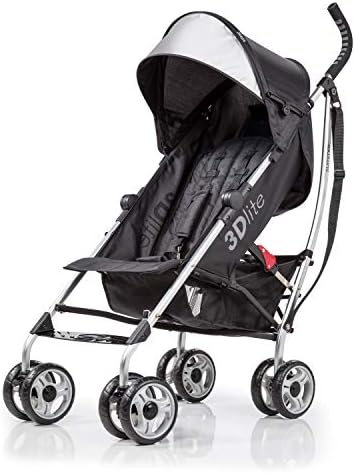 Summer Infant 3Dlite Convenience Stroller, Black – Lightweight, with Aluminum Frame, Large Seat Area, Mesh Siding, 4 Position Recline, Extra Large Storage Basket – for Travel Summer Infant