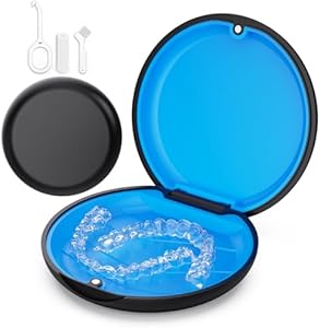 Retainer Case, Slim Aligner Case Compatible with Invisalign, Cute Retainer Case with Silicone Pad, Mouth Guard Case with Retainer Removal Tool, Chewy and Brush - Black VCAREU