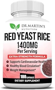 Red Yeast Rice Extract 1400mg Supplement 180 Count | Maintain Healthy Cholesterol Levels | Supports Cardiovascular & Blood Circulation For Healthy Heart, Digestion, Weight Management & Overall Health DR. MARTIN'S NUTRITION