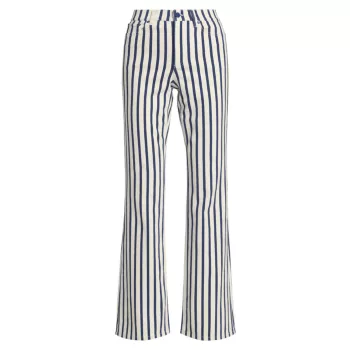 Keira Mid-Rise Striped Stretch Boot-Cut Jeans Alice + Olivia