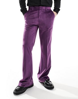 ASOS DESIGN flare tuxedo suit pants in purple velvet ASOS DESIGN