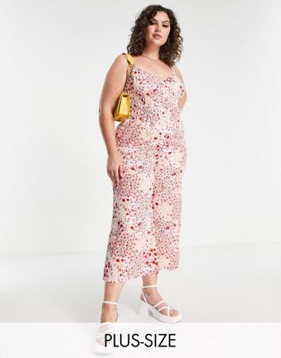 Wednesday's Girl Curve wide leg cami jumpsuit in pink ditsy floral Wednesday's Girl Curve