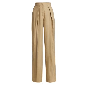Linen-Blend Pleated Front Trousers Alberta Ferretti