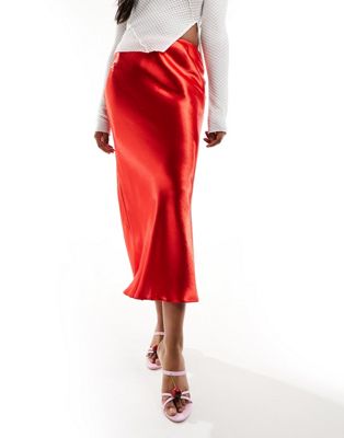 Красная блестящая юбка миди со смещением ASOS DESIGN ASOS DESIGN
