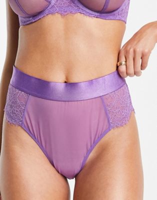 Wolf & Whistle high leg high waist thick elastic brief in purple Wolf & Whistle