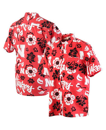 Мужская рубашка Scarlet Nebraska Huskers с цветочным принтом на пуговицах Wes & Willy