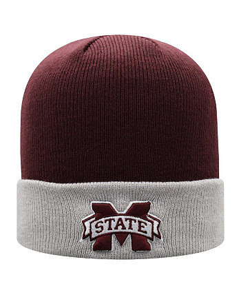 Мужская темно-бордовая, серая двухцветная вязаная шапка Mississippi State Bulldogs Core с манжетами Top of the World