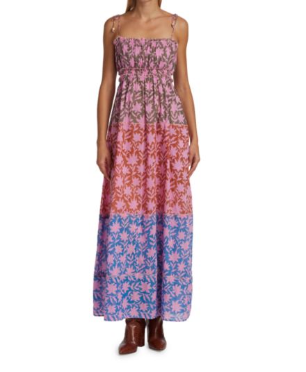 Платье макси из хлопка с цветными блоками и цветочным принтом Hannah Artwear