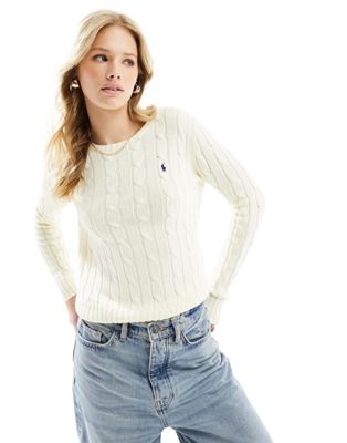 Кремовый вязаный свитер с круглым вырезом и логотипом Polo Ralph Lauren Polo Ralph Lauren