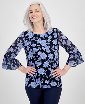 Women's Printed Ruffled-Sleeve Top, Created for Macy's J&M Collection