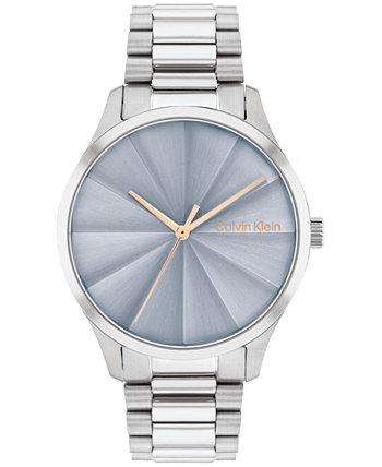 Мужские и женские часы с серебристым браслетом из нержавеющей стали с тремя стрелками, диаметр 35 мм Calvin Klein