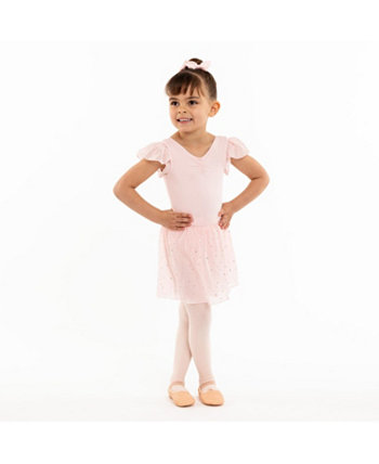 Toddler Girl Flutter Sleeve Skirt Leotard Dress with Sequin Skirt Flo Dancewear
