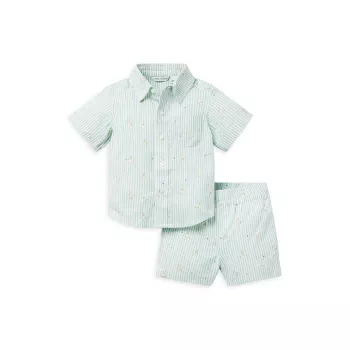 Рубашка из льна и хлопка с принтом щенка для маленьких мальчиков и amp; Комплект шорт Janie and Jack