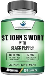 American Standard Supplements St. John’s Wort 1800mg Per Serving (Порция) with Black Pepper Fruit Extract - Vegan, Gluten Free, Non-GMO, 120 Capsules (Капсулы), 40 Servings (Порции) American Standard Supplements