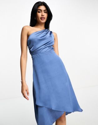 Темно-синее платье миди на одно плечо TFNC Bridesmaid TFNC