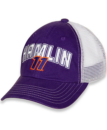 Women's Purple and White Denny Hamlin Name & Number Adjustable Hat Joe Gibbs Racing Team Collection