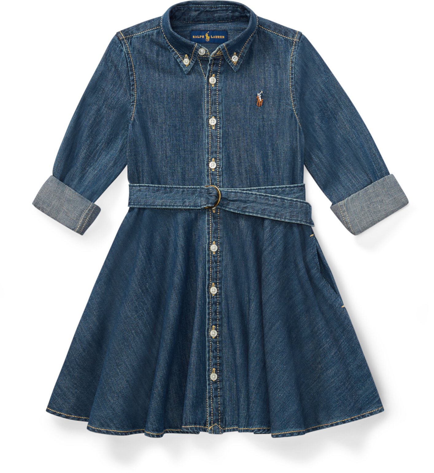 Платье-рубашка из хлопкового денима с поясом (для маленьких детей) Polo Ralph Lauren