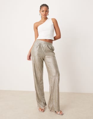 JDY Tall ribbed wide leg pants in silver JDY Tall