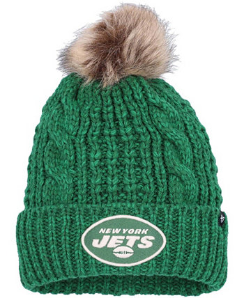 Женская зеленая вязаная шапка с манжетами и помпоном New York Jets Meeko '47 Brand