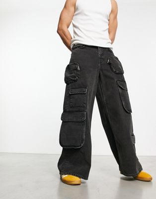 Черные джинсы карго с карманами ASOS DESIGN ASOS DESIGN
